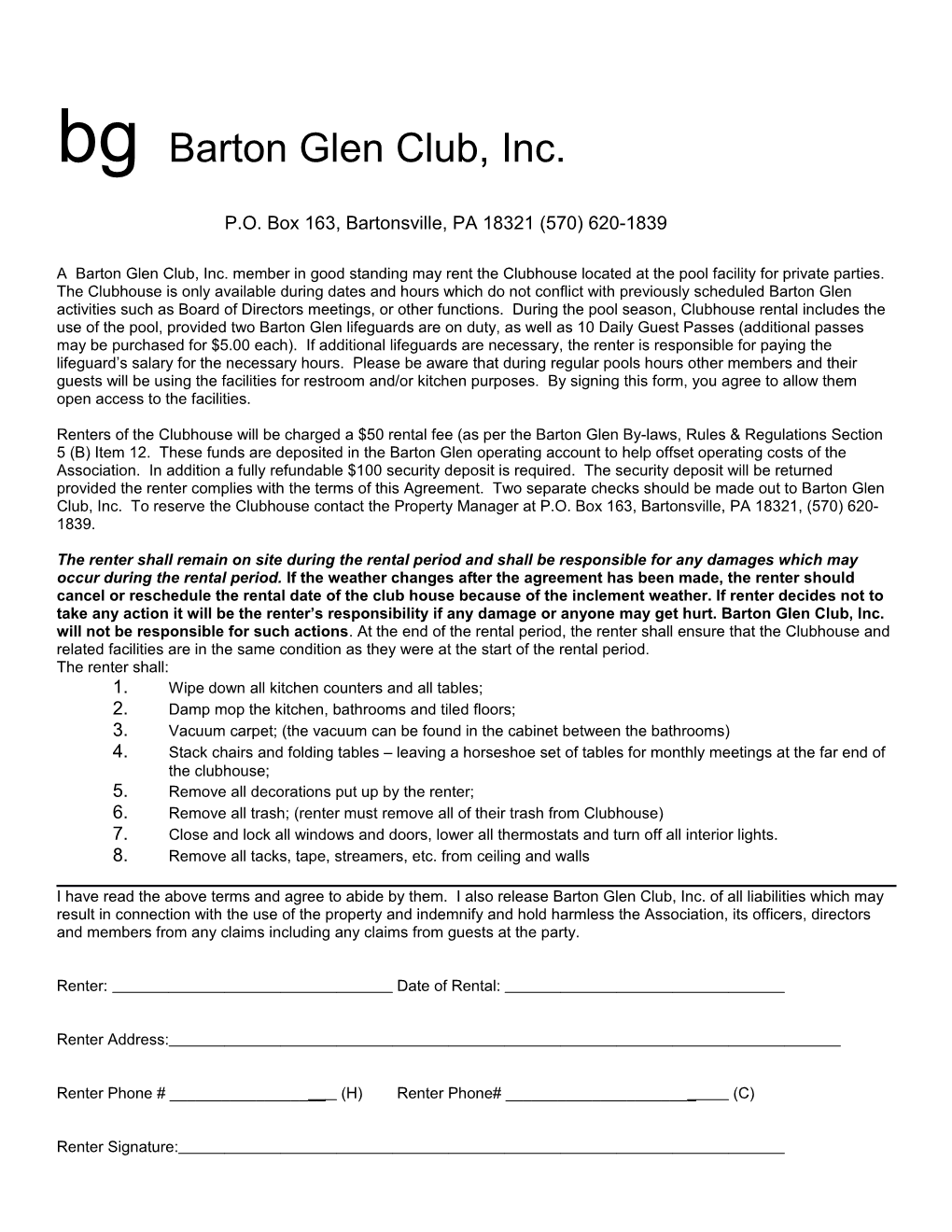 Bg Barton Glen Club, Inc