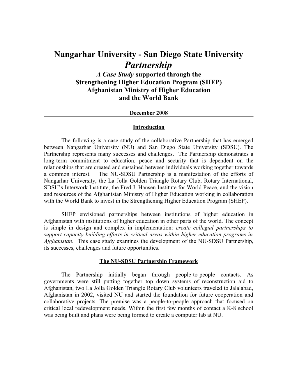 Nangarhar University - San Diego State University