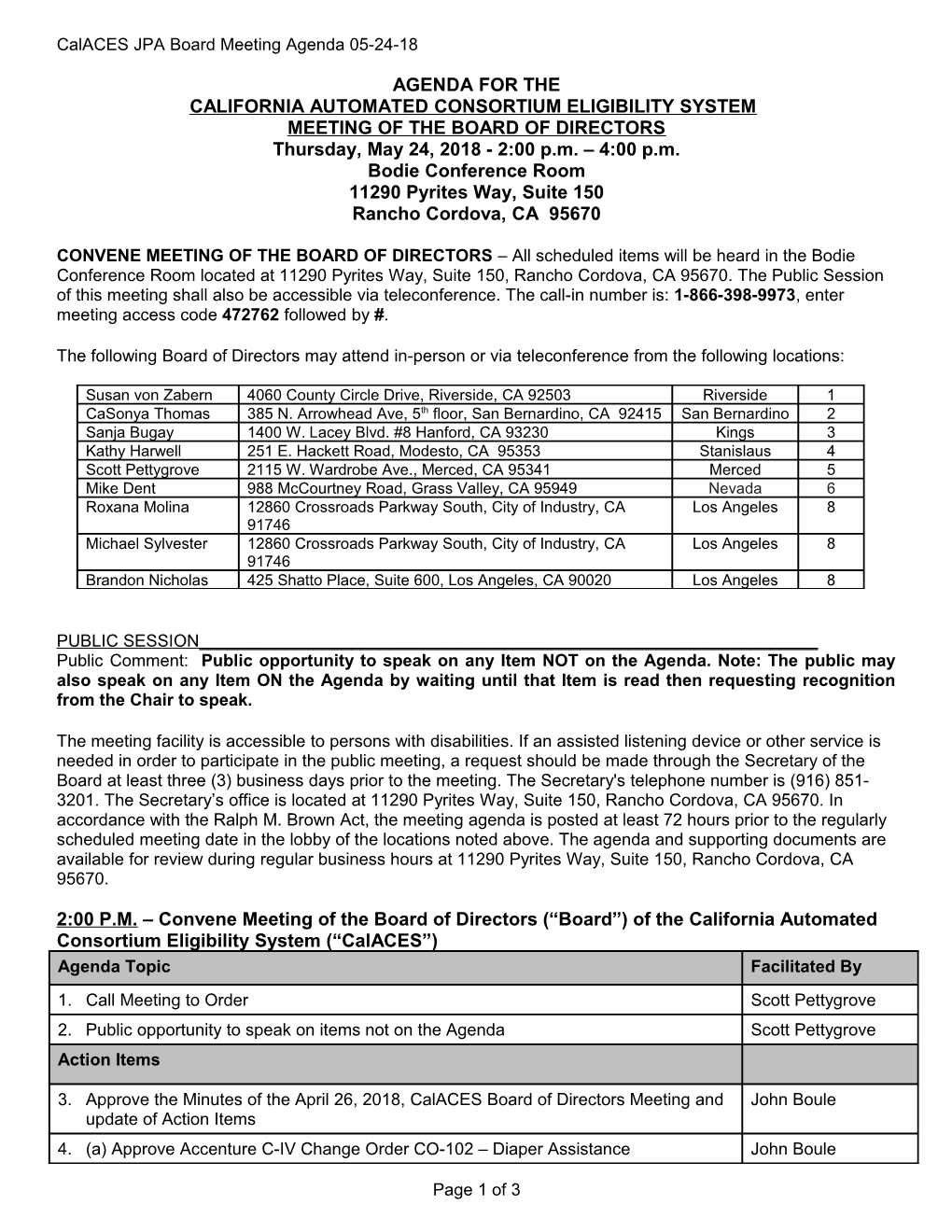 Calaces JPA Board Meeting Agenda 05-24-18