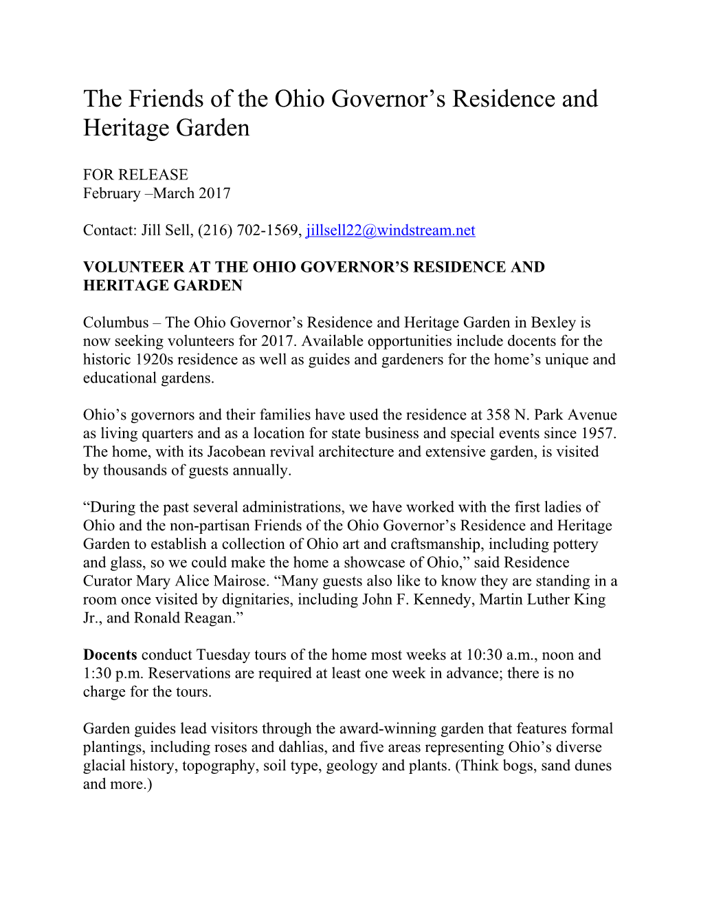 The Friends of the Ohio Governor S Residence and Heritage Garden