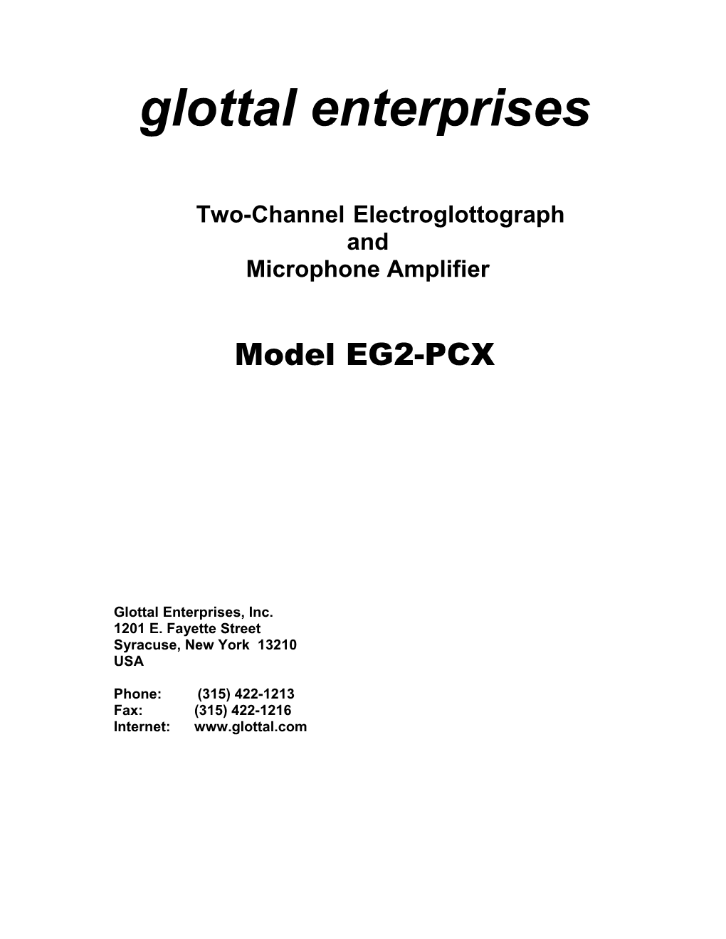 Glottal Enterprises EG2-PCX Manual 9/2006