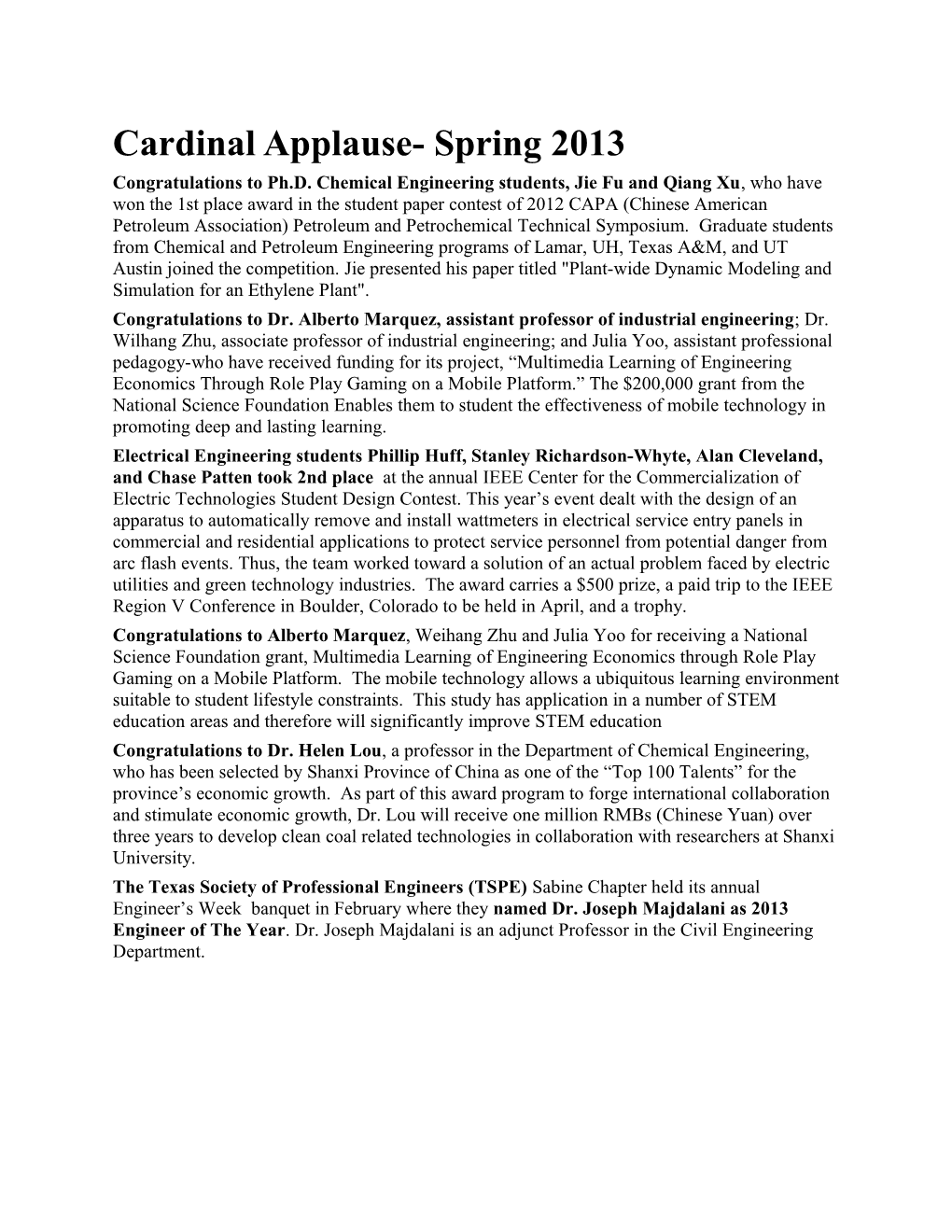 Cardinal Applause- Spring 2013