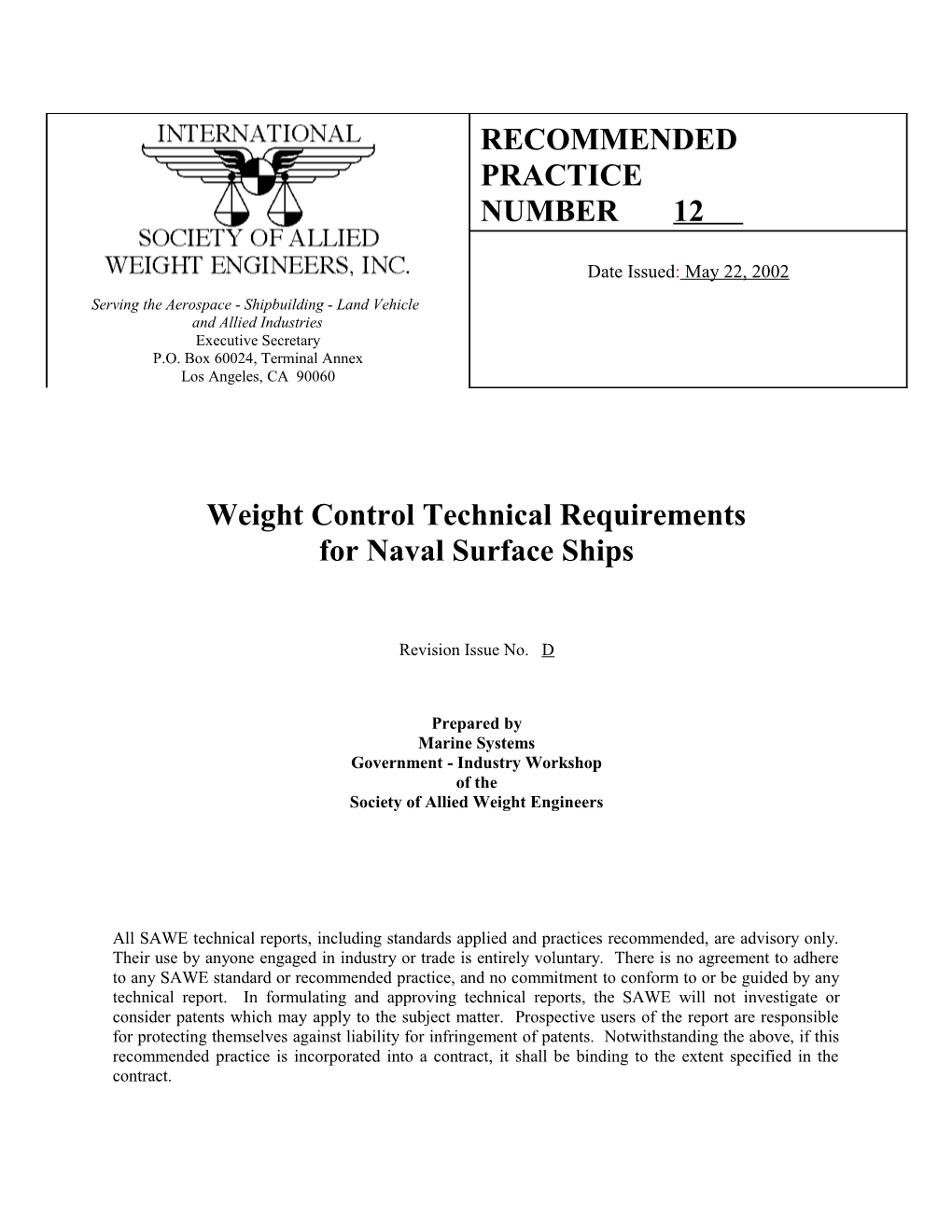 Weight Control Technical Requirements