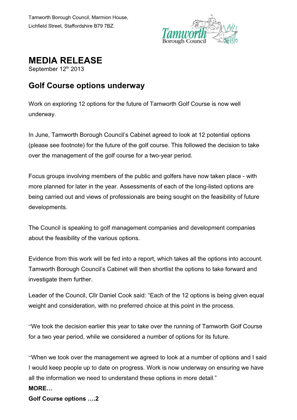 Golf Course Options Underway