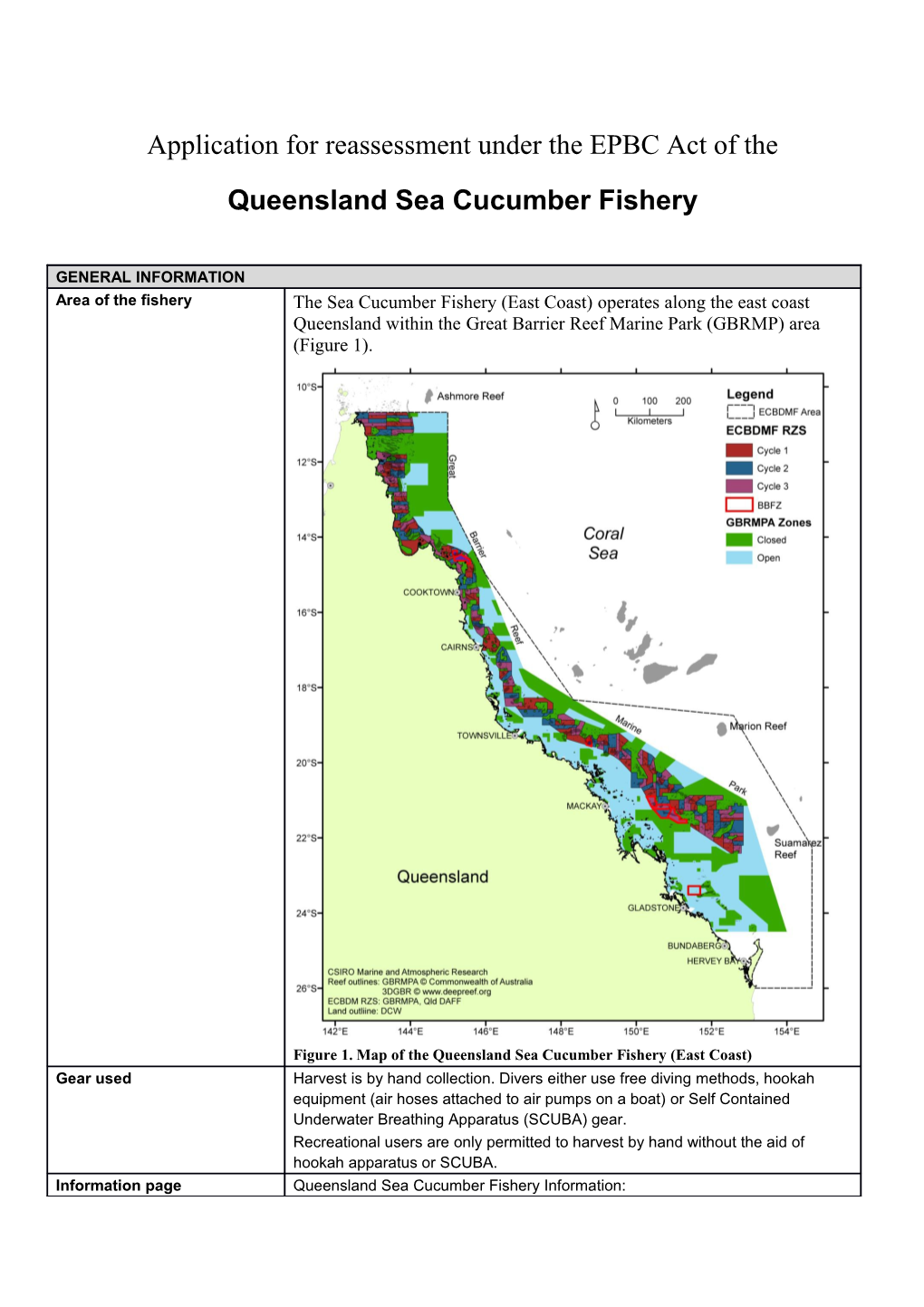 Application for Reassessment Under the EPBC Act of the Queensland Sea Cucumber Fishery