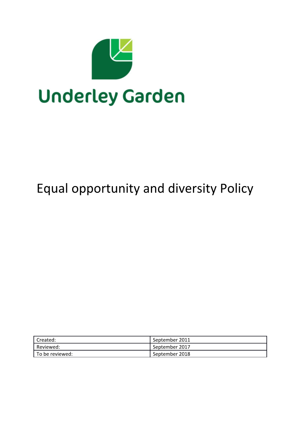 Equal Opportunity and Diversity Policy