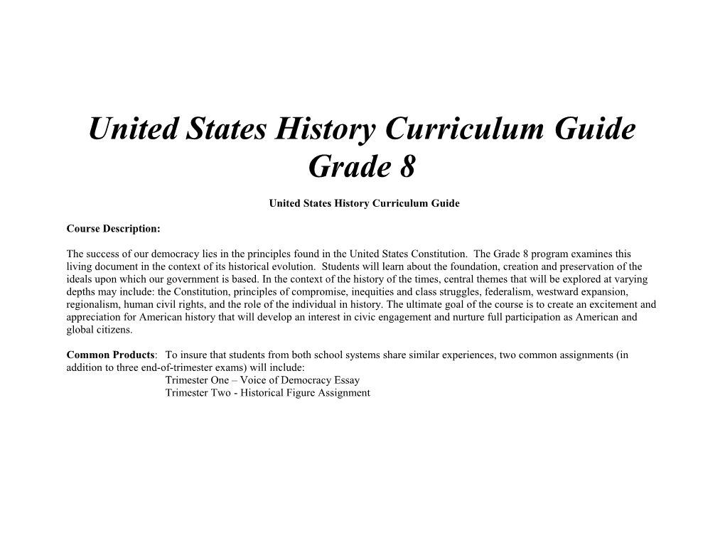 United States History Curriculum Guide