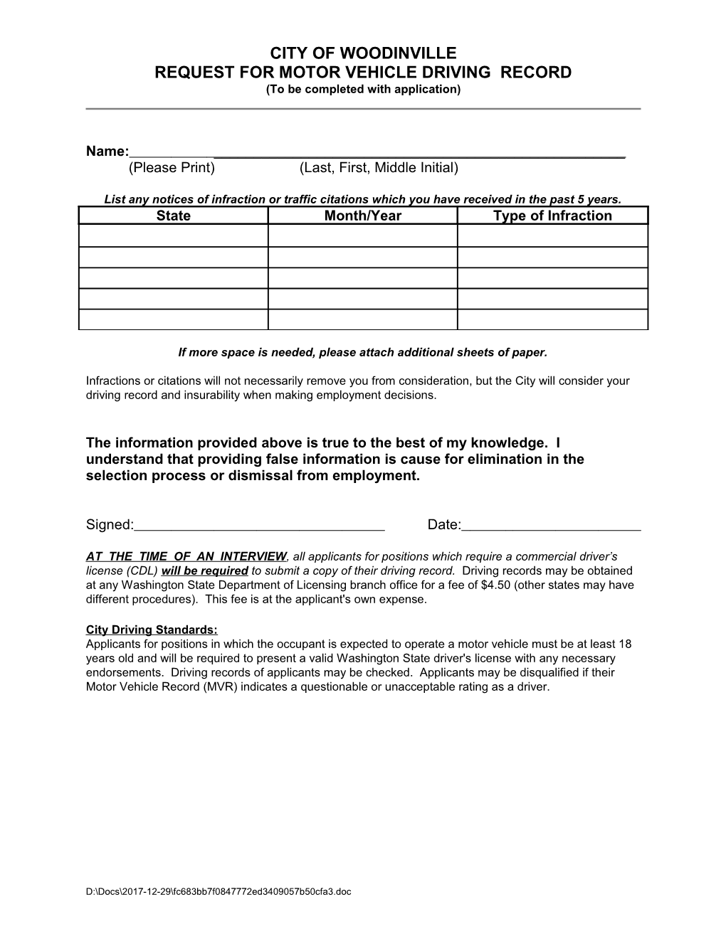 Driving Record Check Form