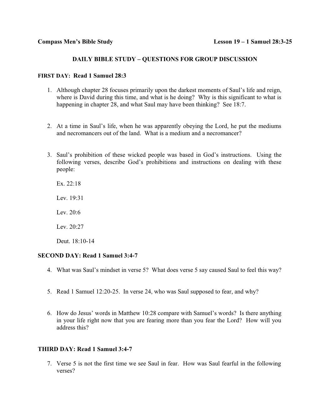 Compass Men S Bible Studylesson 19 1 Samuel 28:3-25