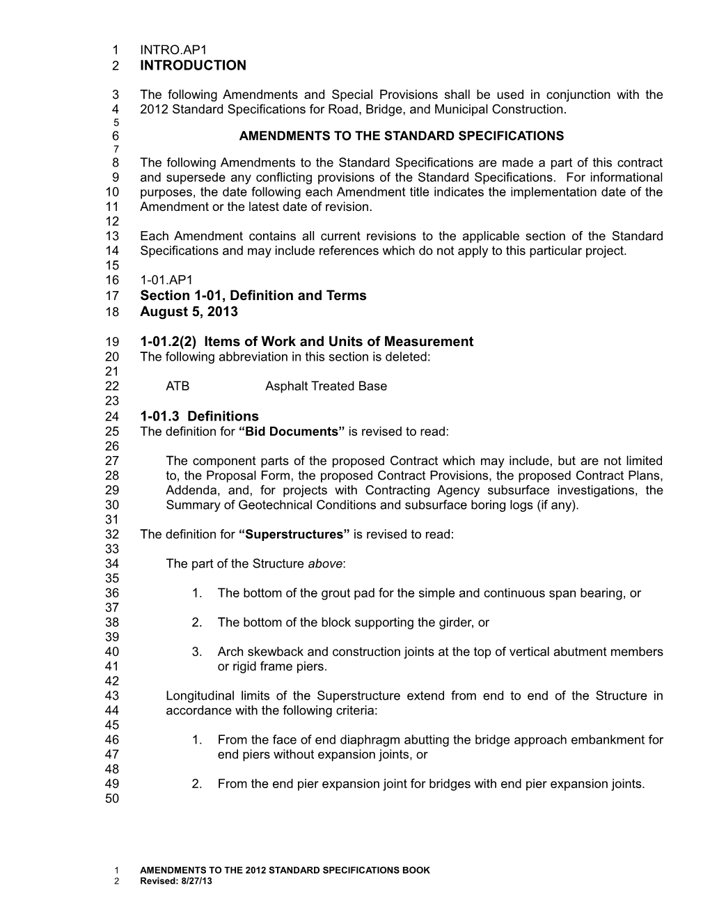 Amendments to the Standard Specifications
