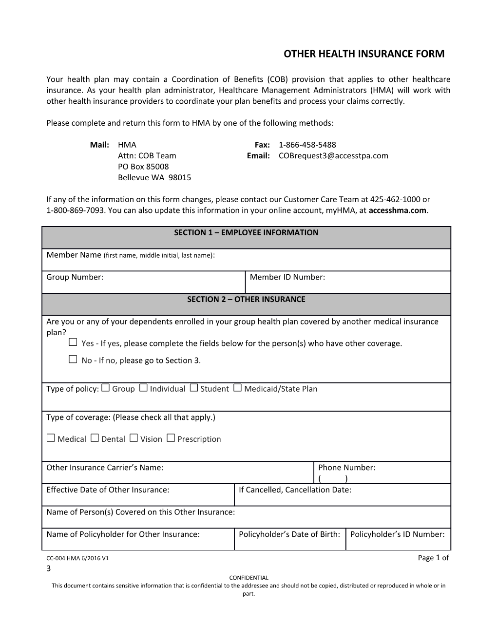 Other Health Insurance Form
