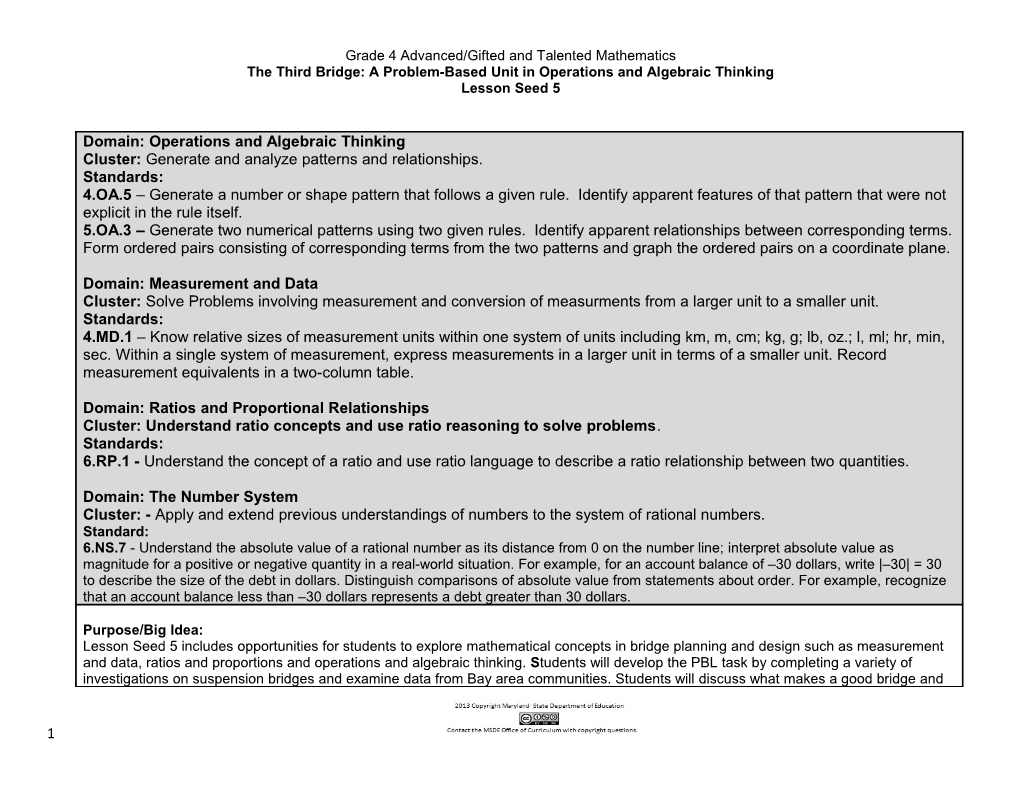 The Third Bridge: a Problem-Based Unit in Operations and Algebraic Thinking