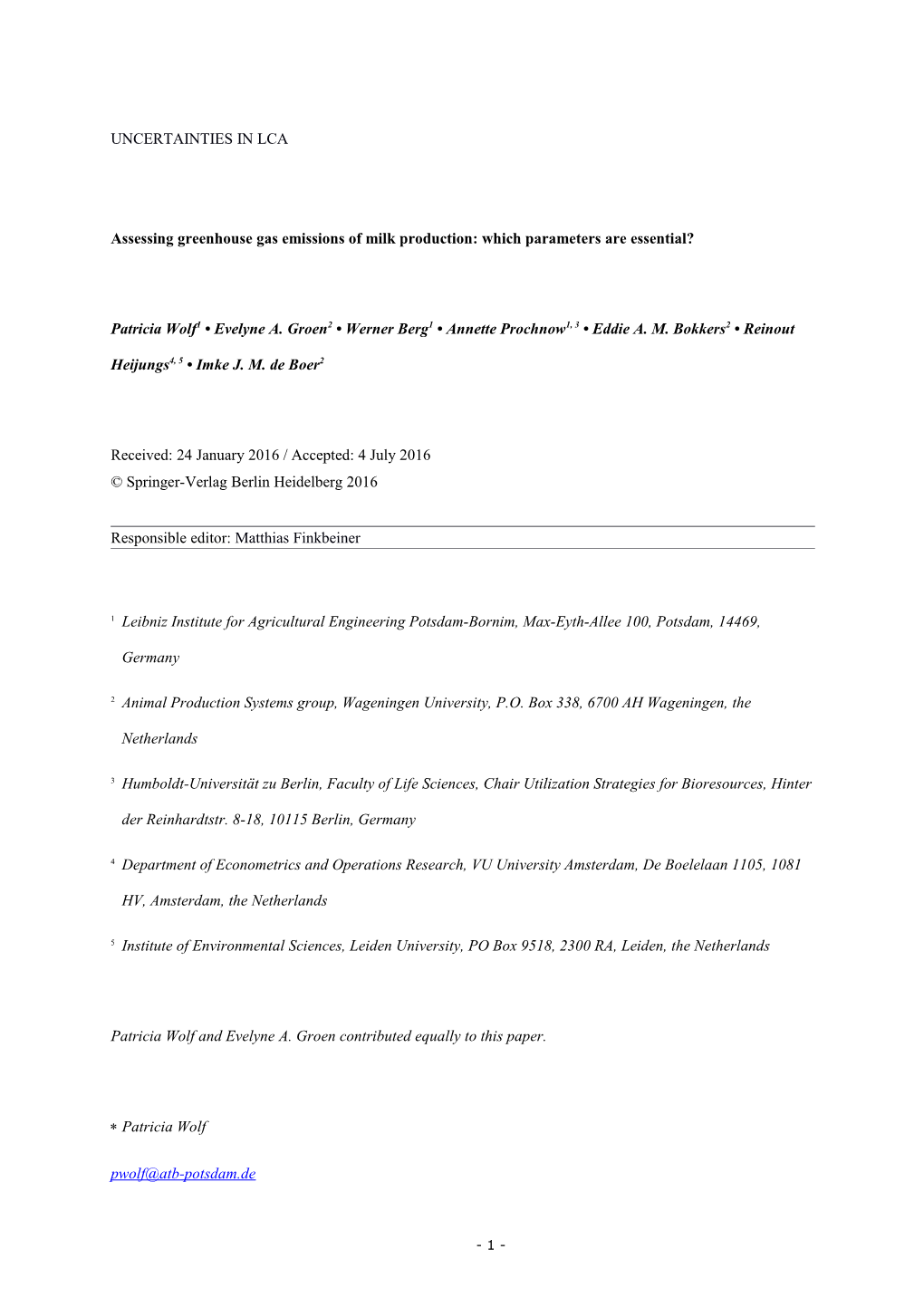 Assessing Greenhouse Gas Emissions of Milk Production: Which Parameters Are Essential