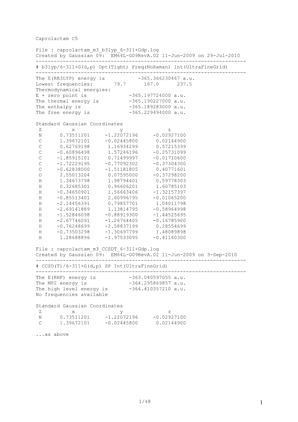 File : Caprolactam M3 B3lyp 6-311+Gdp.Log
