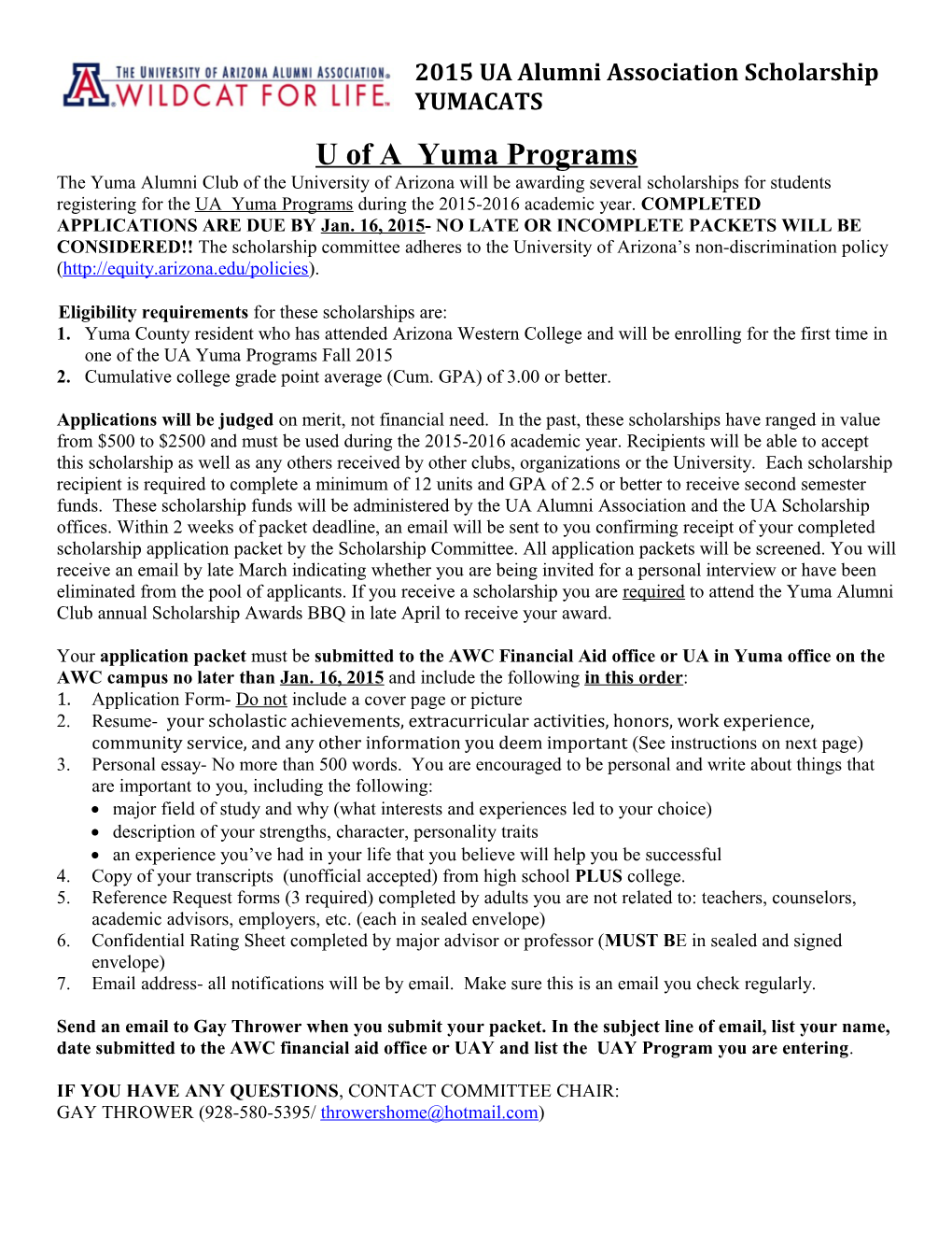 U of a Yuma Programs