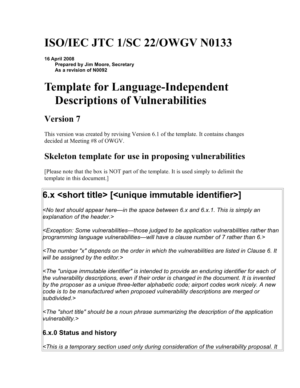 OWGV N0072, Template for Language-Independent Descriptions of Vulnerabilities