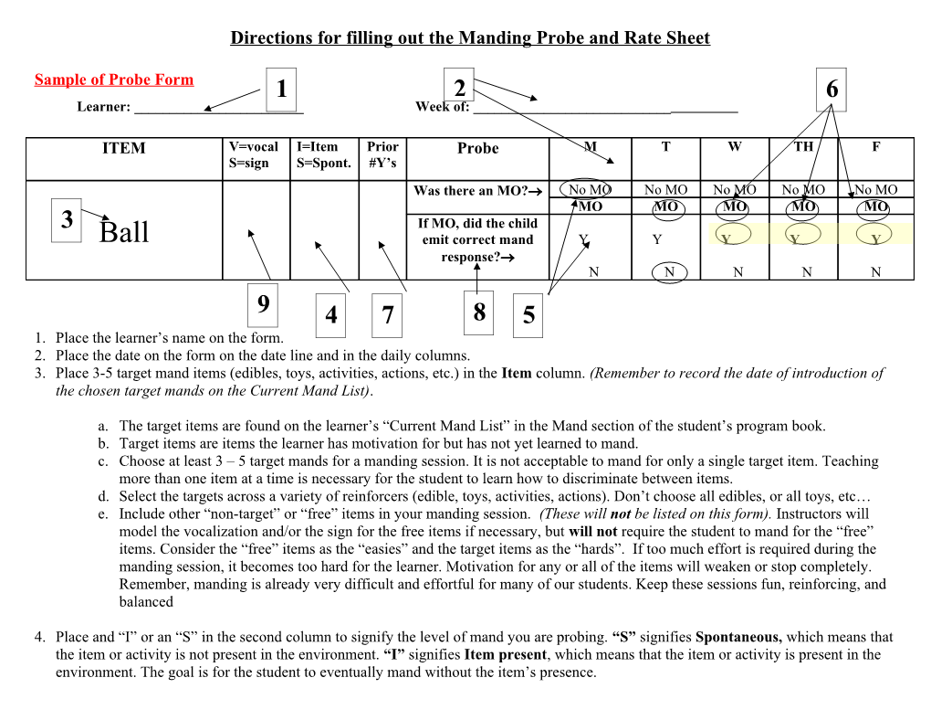 Directions for Filling out the Manding Probe and Rate Sheet