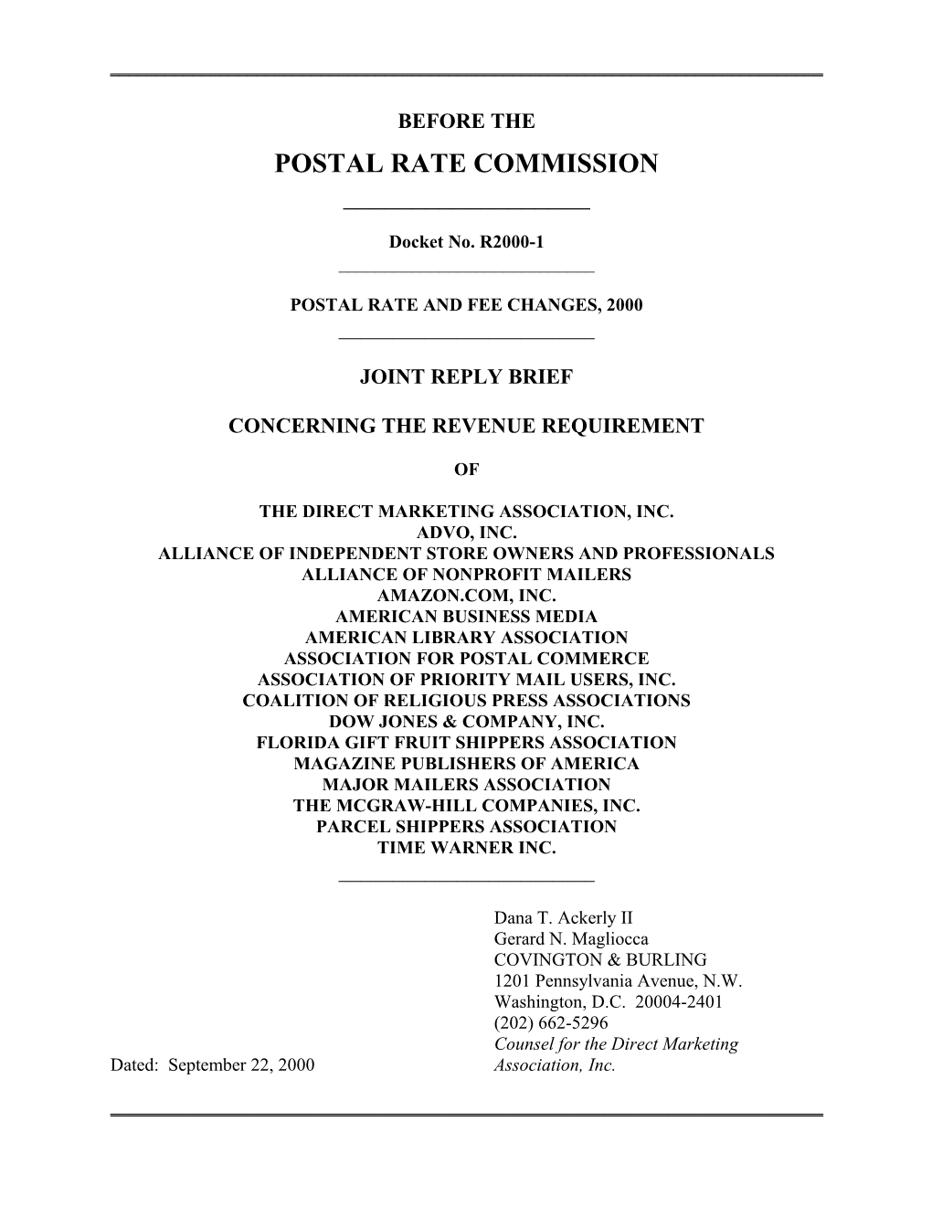 Postal Rate and Fee Changes, 2000