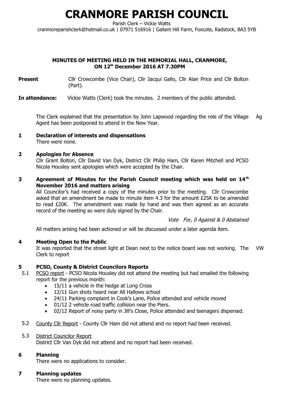 Cranmore Parish Council s1