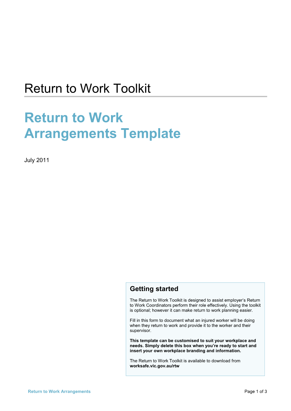 Return to Work Arrangements Template