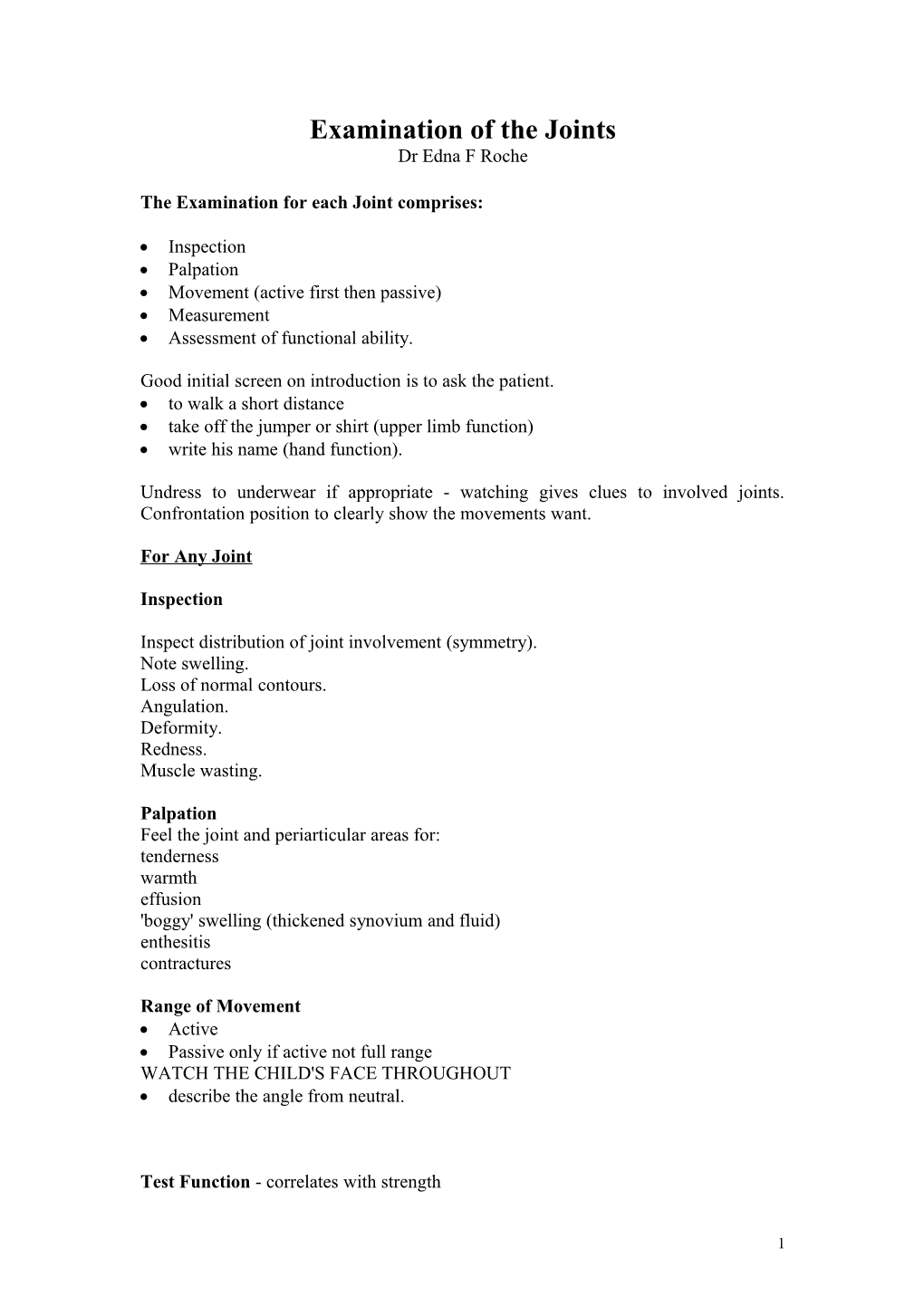 Examination of the Joints