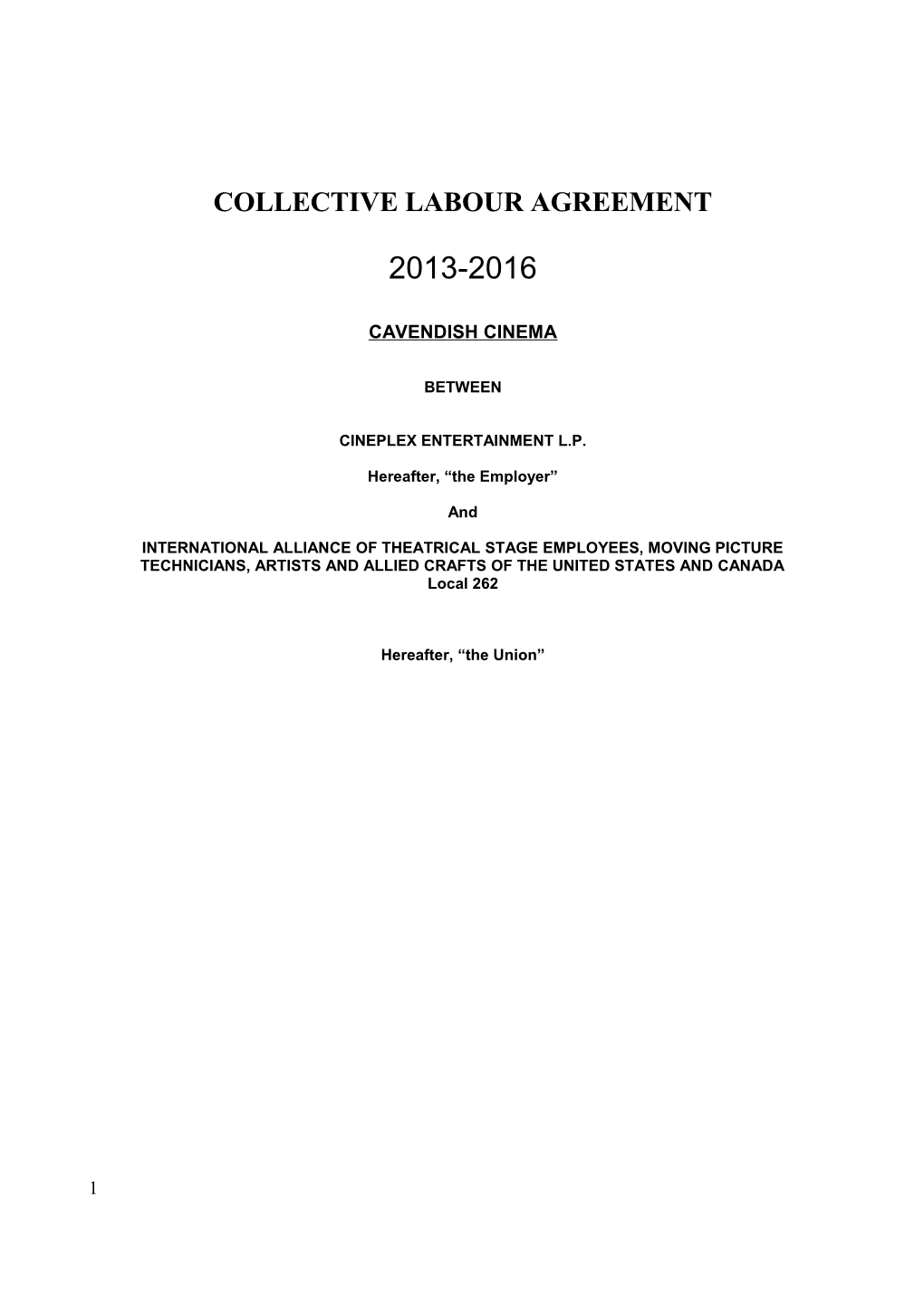 Collective Labour Agreement