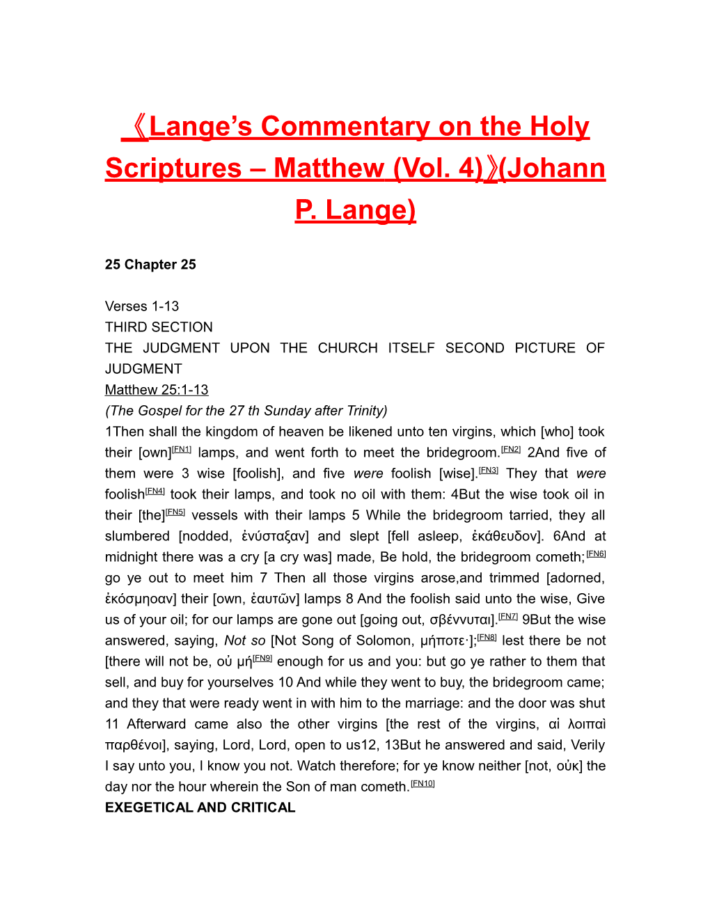 Lange S Commentary on the Holy Scriptures Matthew (Vol. 4) (Johann P. Lange)
