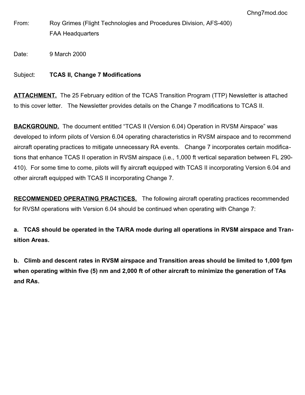 TCAS Version 7 Data Collection