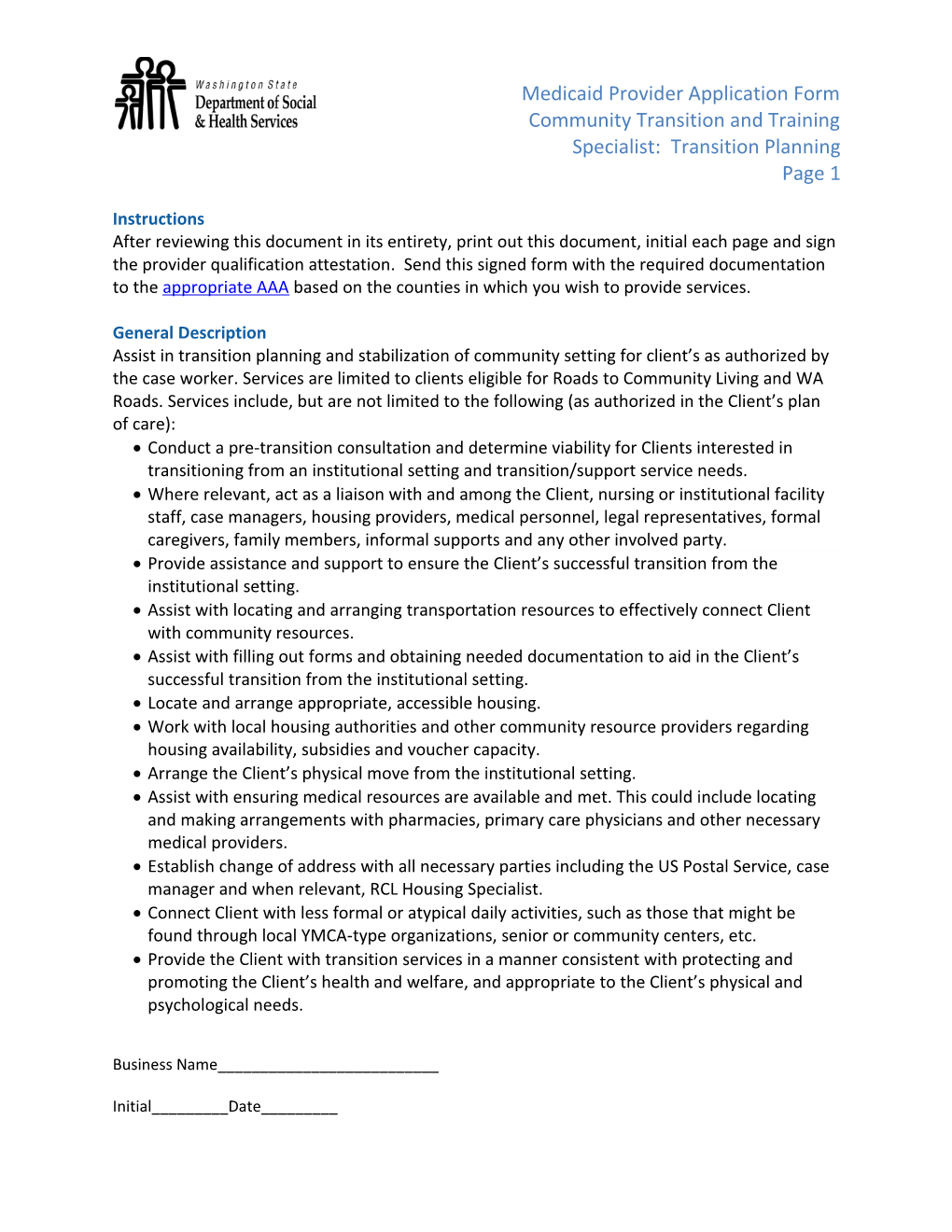 Medicaid Provider Application Form