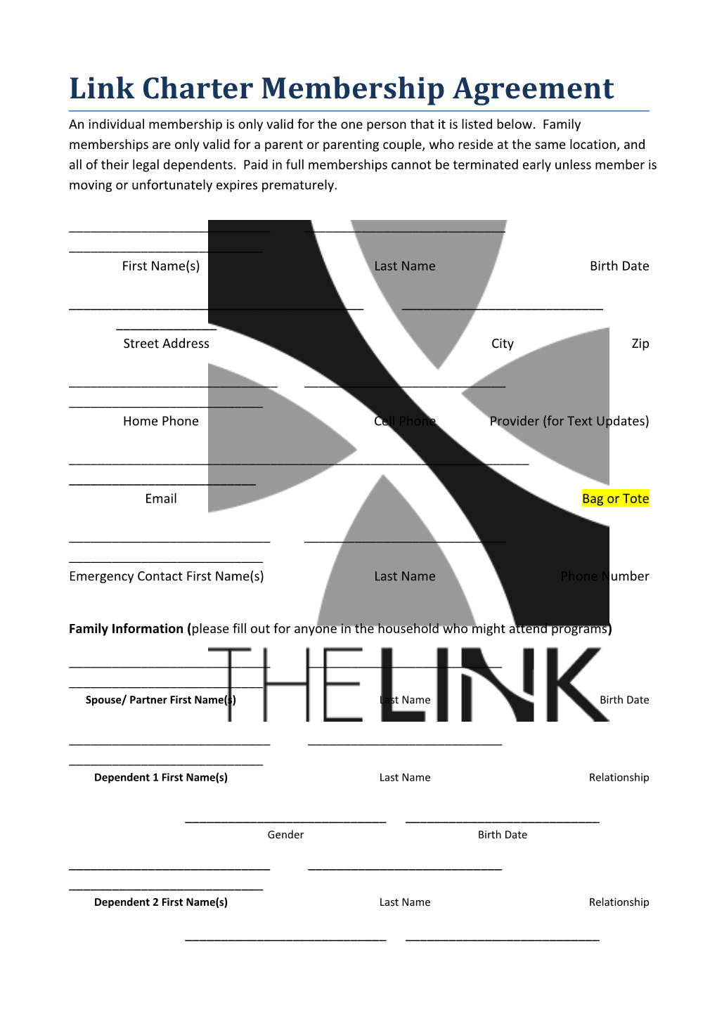 Link Charter Membership Agreement