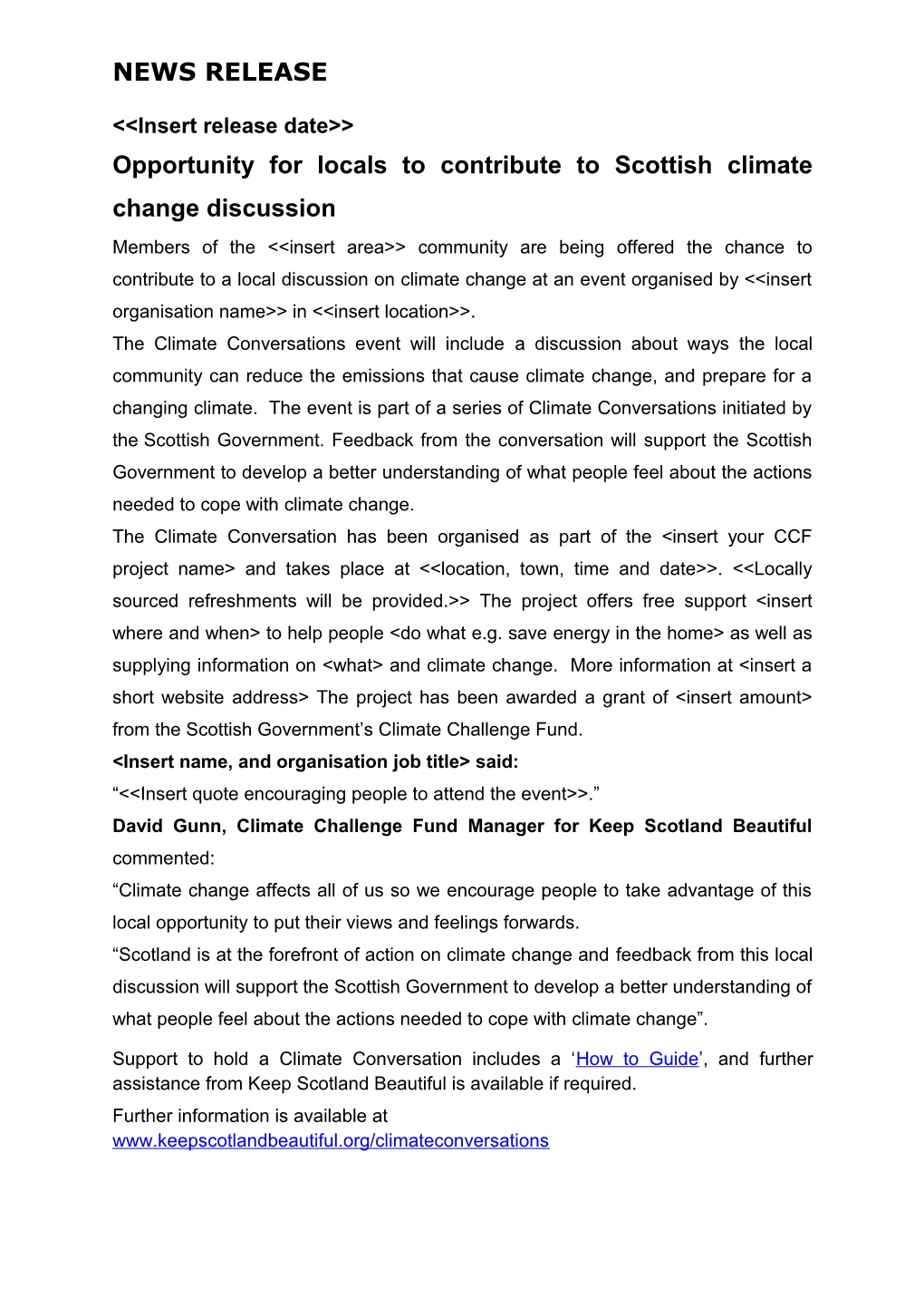 Opportunity for Locals to Contribute to Scottish Climate Change Discussion