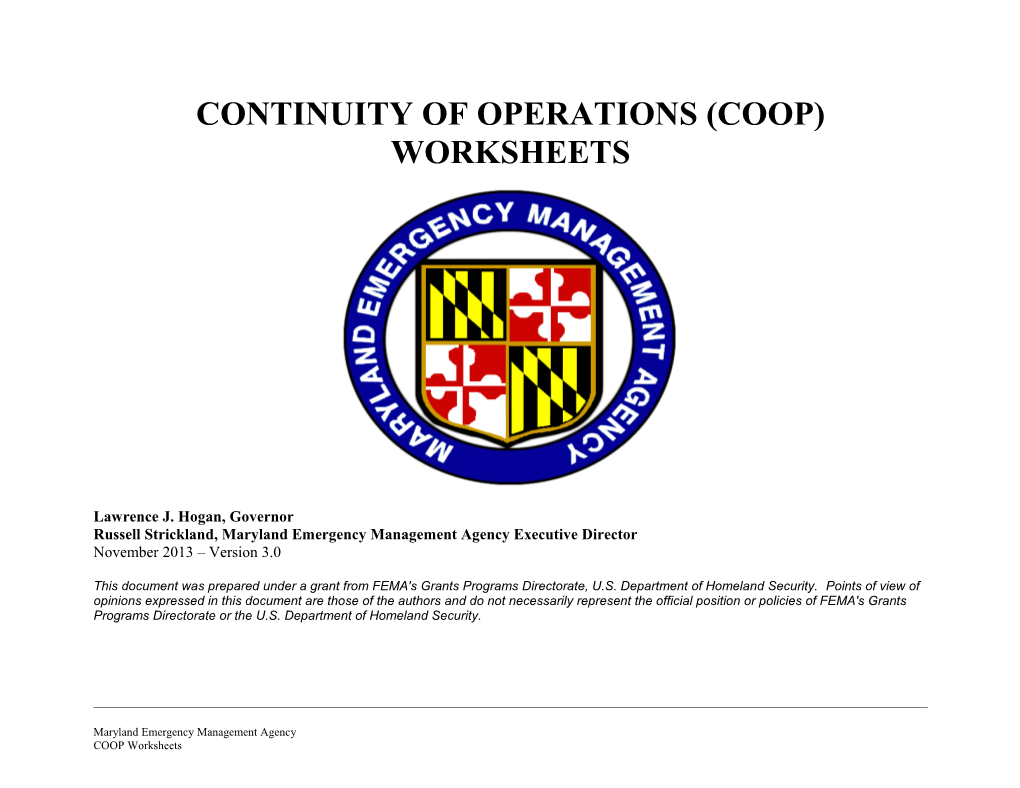Continuity of Operations Workshe Ets