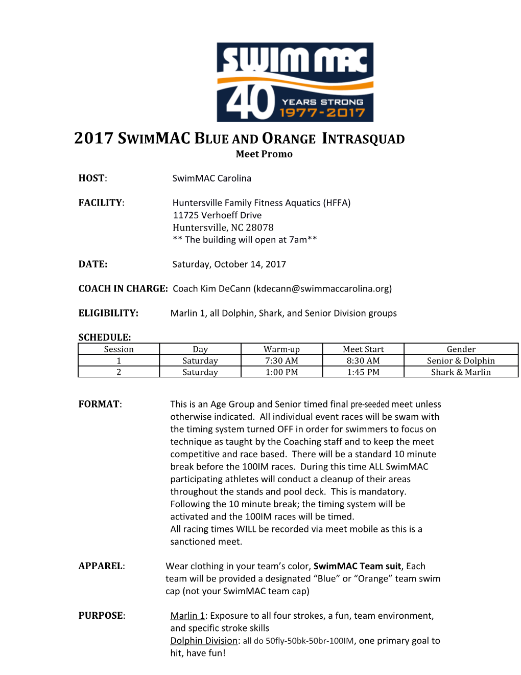 2017 Swimmac Blue and Orange Intrasquad