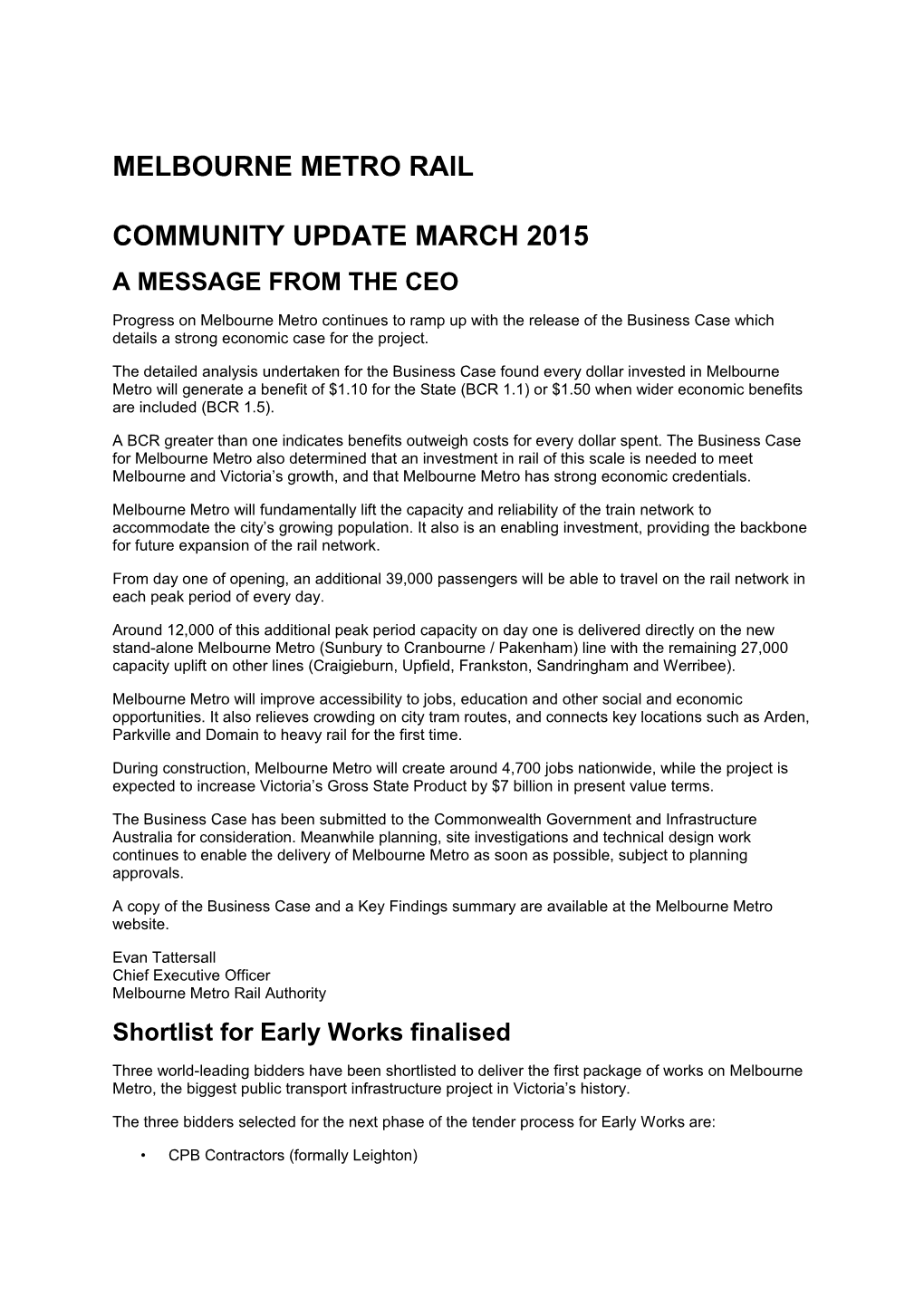 Melbourne Metro Railcommunity Update March 2015