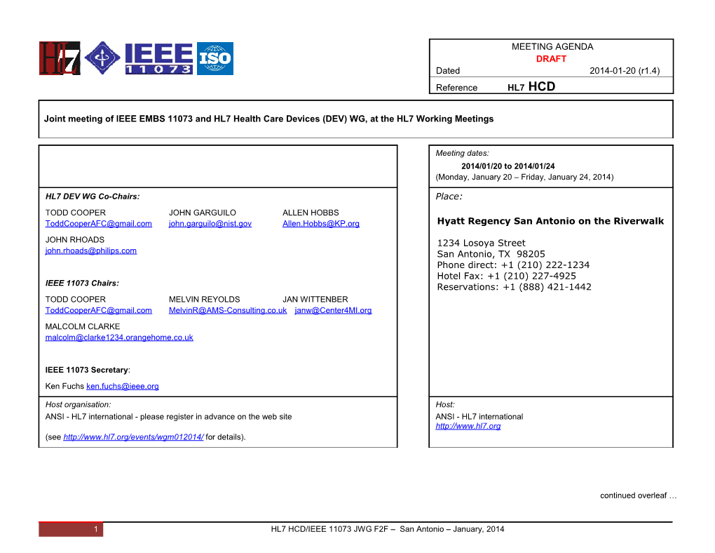 IEEE 11073 / HL7 2014-01 San Antonio Meeting Agenda s3