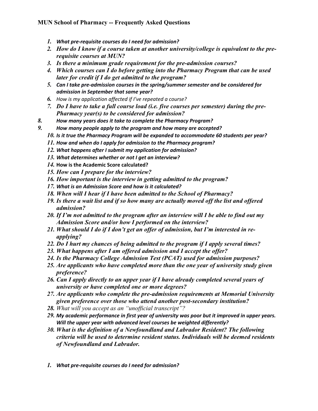 MUN School of Pharmacy Frequently Asked Questions