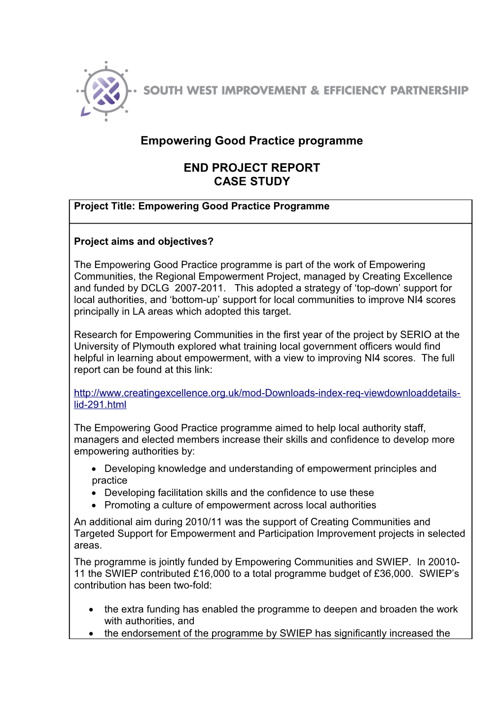 Empowering Good Practice Programme