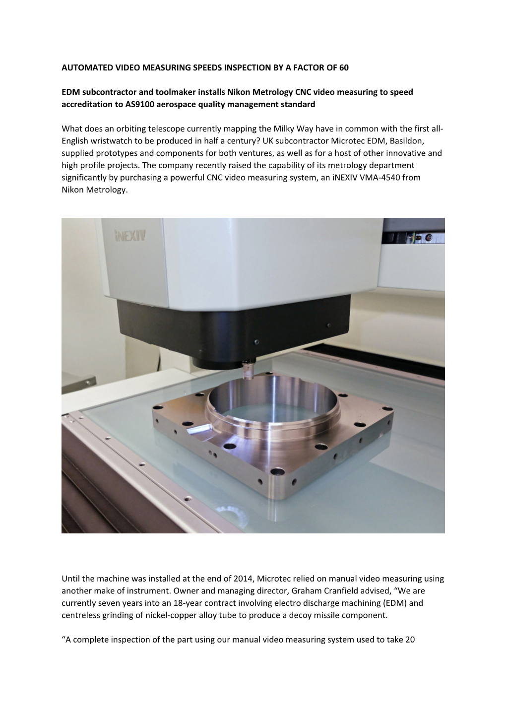 AUTOMATED VIDEO MEASURING SPEEDS INSPECTION by a FACTOR of 60 EDM Subcontractor and Toolmaker