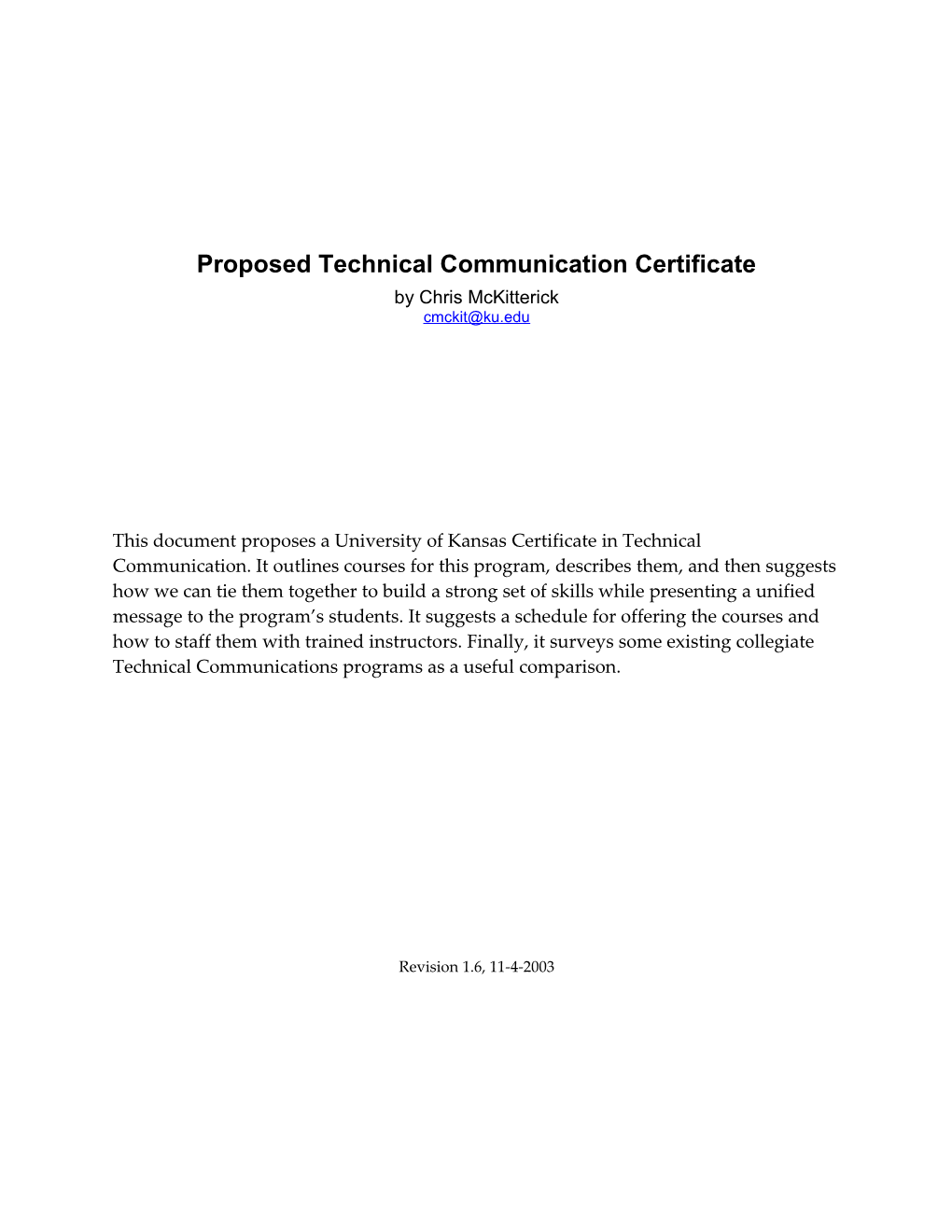 Technical Communication Certificate Proposal