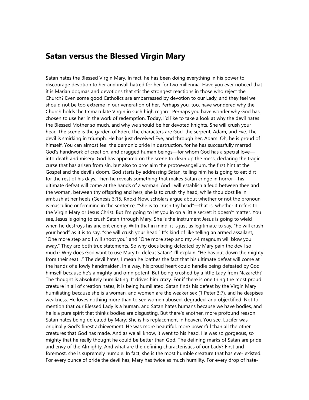 Satan Versus the Blessed Virgin Mary