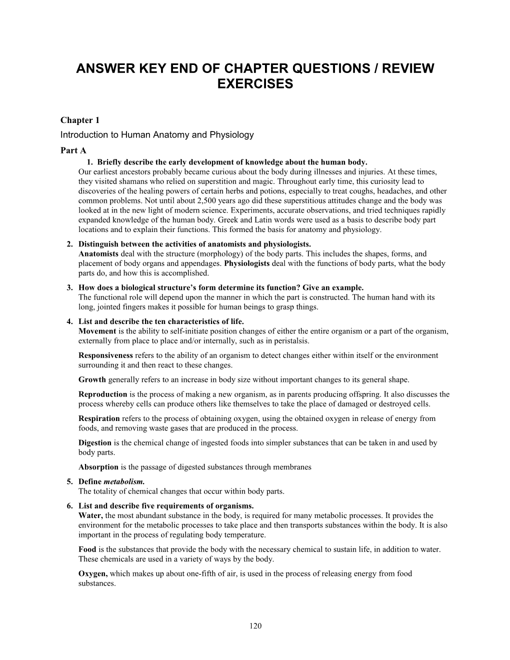Answer Key End of Chapter Questions / Review Exercises