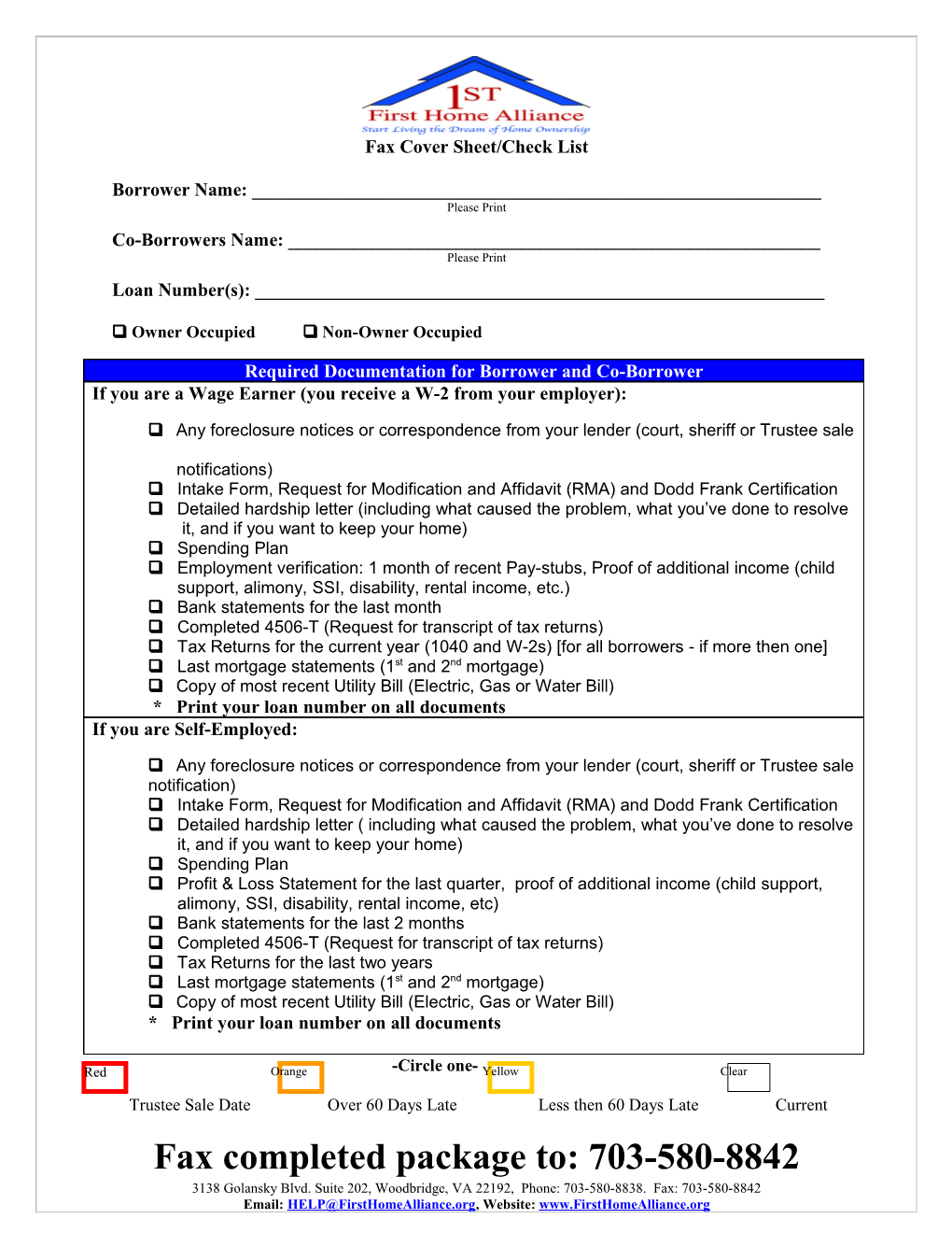 Fax Cover Sheet/Check List