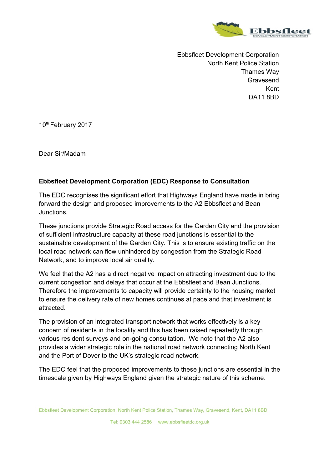 Ebbsfleet Development Corporation (EDC) Response to Consultation