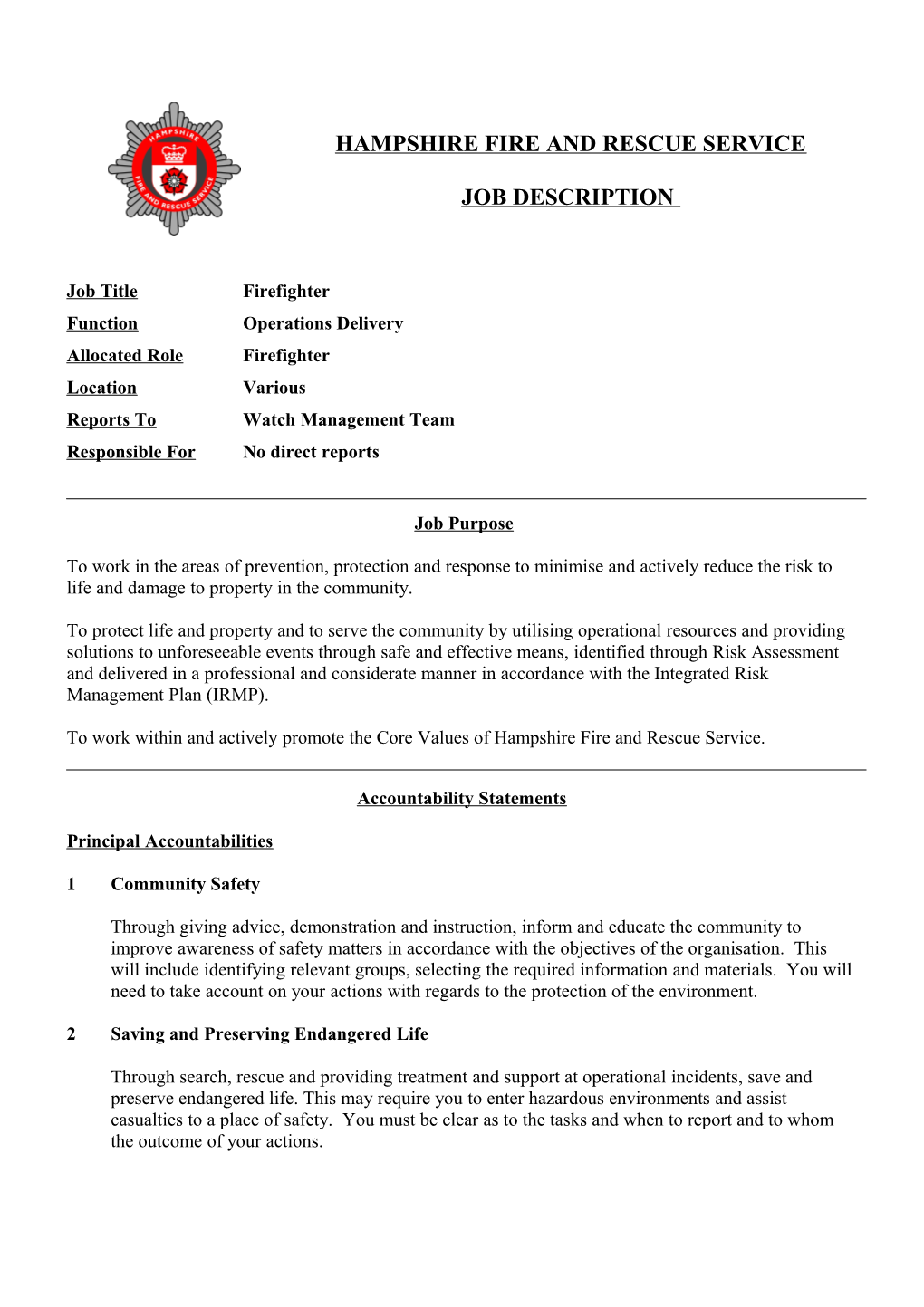 Job Title Firefighter