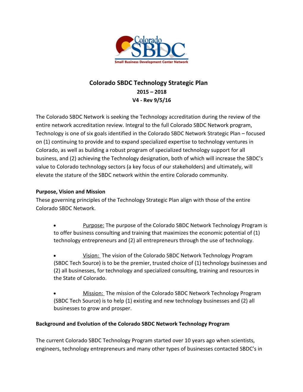 Colorado SBDC Technology Strategic Plan