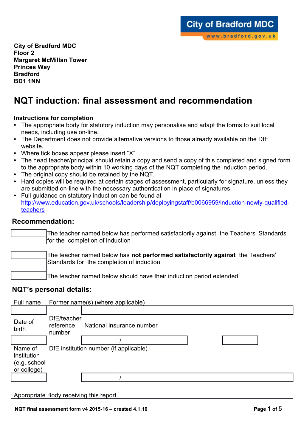 N.B. CBMDC Will Send Nqts an Email to the Provided Address to Confirm the Result of Their