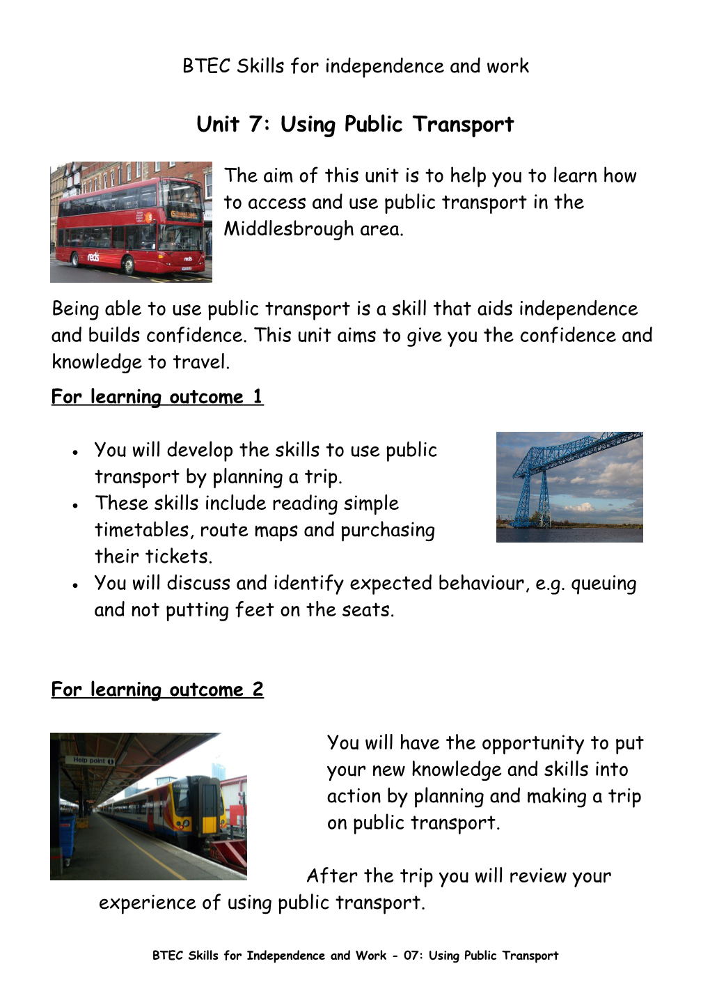 Unit 7: Using Public Transport