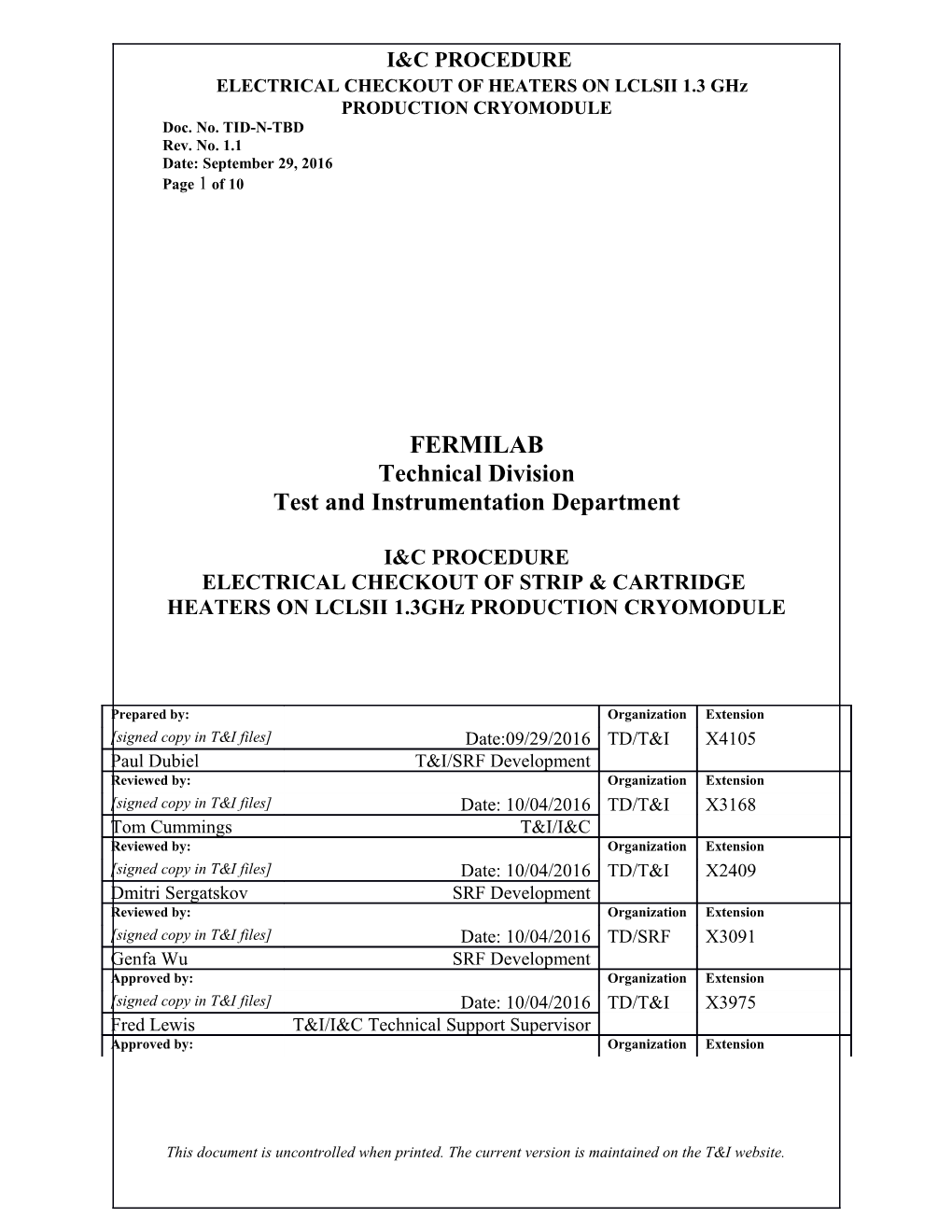 Test and Instrumentation Department