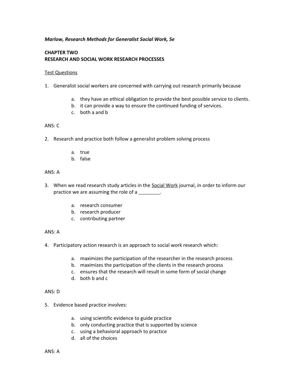 Marlow, Research Methods for Generalist Social Work, 5E