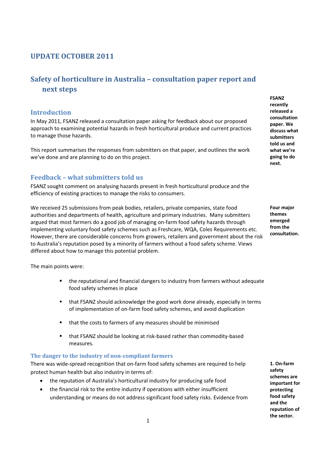 Safety of Horticulture in Australia Consultation Paper Report and Next Steps